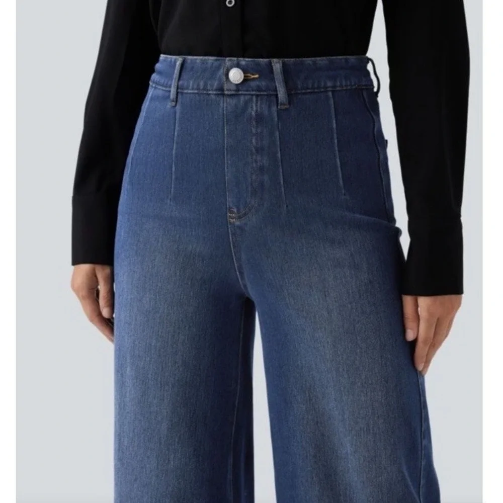 Halara Flex High Waisted Tummy Control Wide Leg Casual  Blue Jeans Size Petite L - Picture 8 of 16